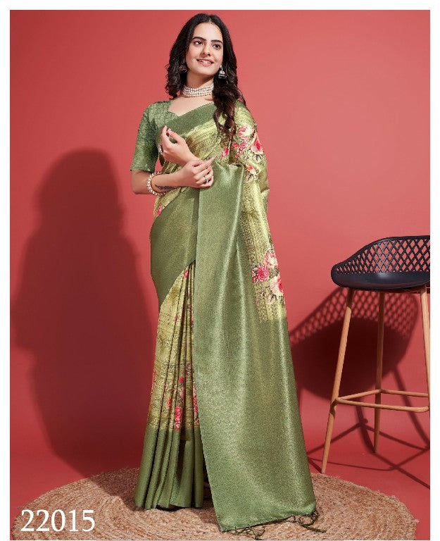 Green Soft Silk Traditional Saree Designer Digital Print For Celebrations