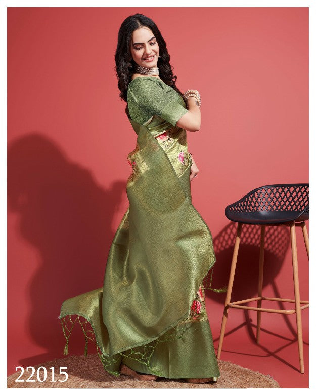 Green Soft Silk Traditional Saree Designer Digital Print For Celebrations