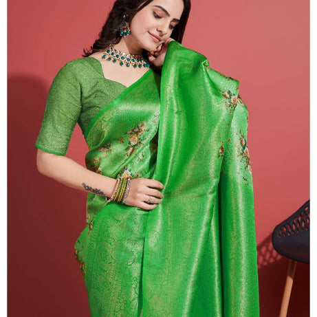 Whisper of Elegance: Soft Digital Printed Saree in Light Green