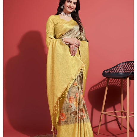 Whisper of Elegance: Soft Digital Printed Saree in Yellow