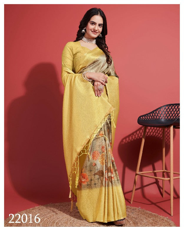Elegant Festive Saree Yellow Soft Silk With Designer Digital Print