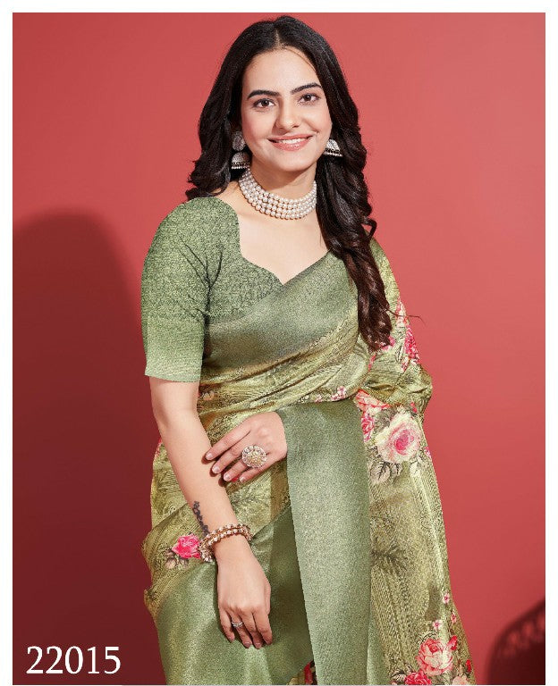Green Soft Silk Traditional Saree Designer Digital Print For Celebrations