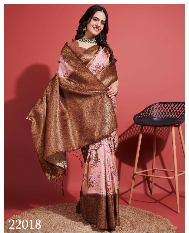 Luxury Brown Digital Print Saree Soft Silk Designer Festive Edition