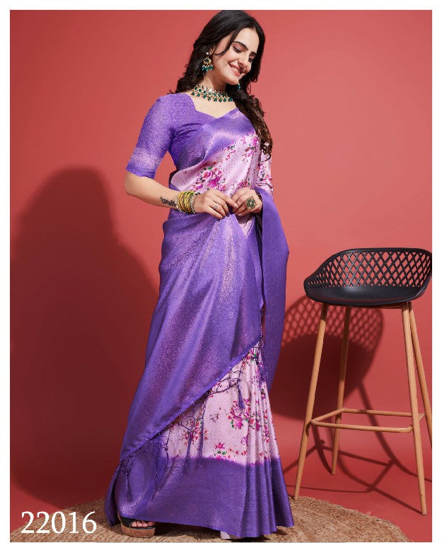 Modern Ethnic Saree Purple Soft Silk With Festive Digital Print Work