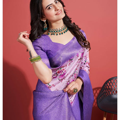 Whisper of Elegance: Soft Digital Printed Saree in Purple