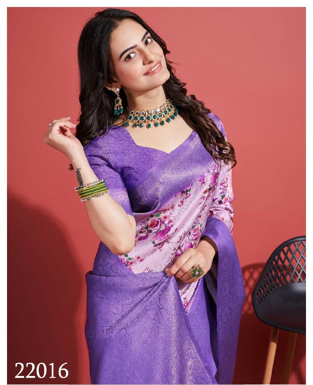 Modern Ethnic Saree Purple Soft Silk With Festive Digital Print Work