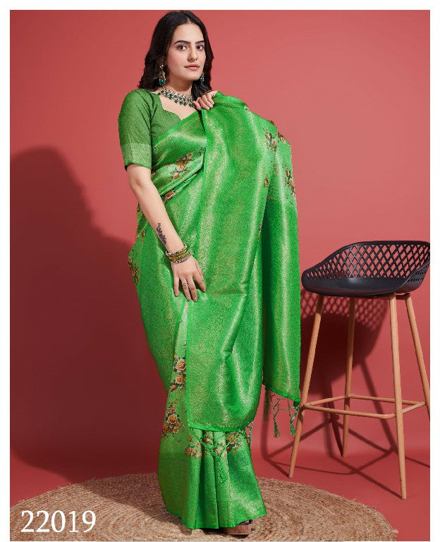 Light Green Soft Digital Print Saree Elegant Traditional Silk Look