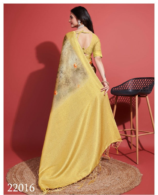 Elegant Festive Saree Yellow Soft Silk With Designer Digital Print