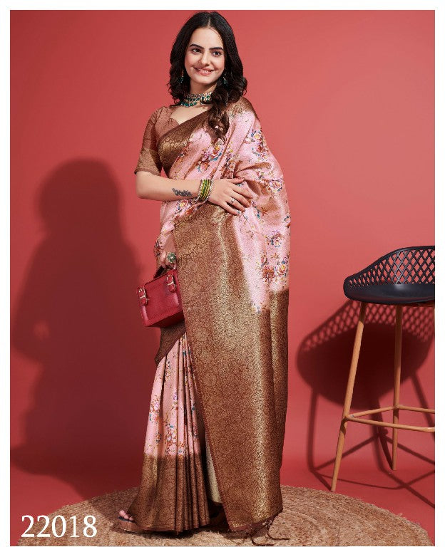 Luxury Brown Digital Print Saree Soft Silk Designer Festive Edition