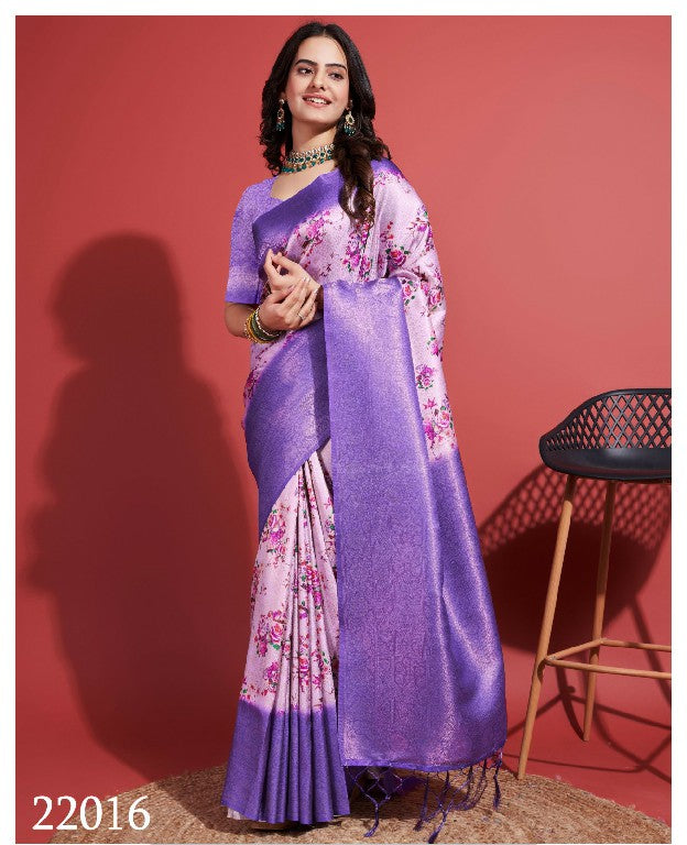 Modern Ethnic Saree Purple Soft Silk With Festive Digital Print Work