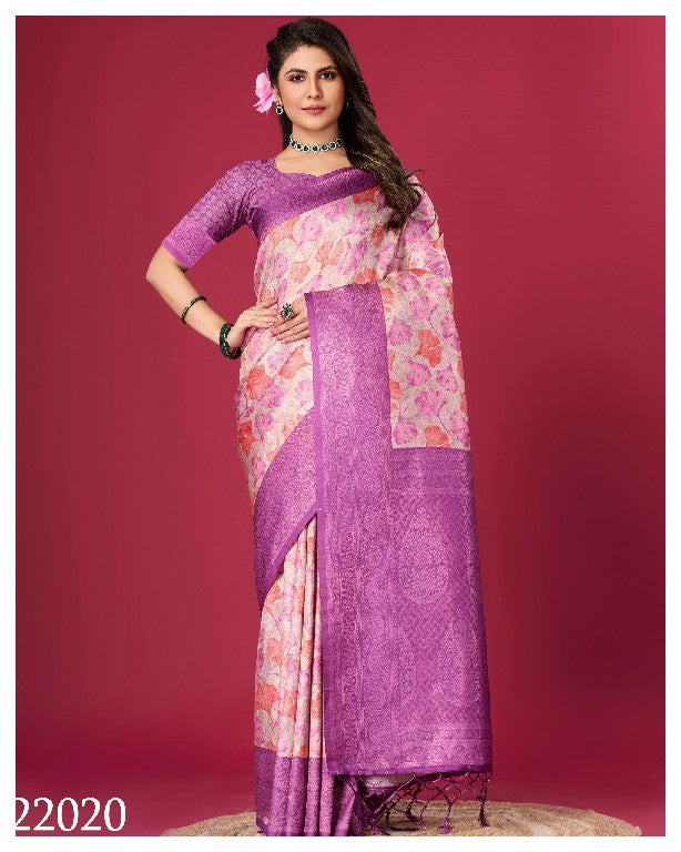 Traditional Festival Silk Saree Pink Soft Fabric With Digital Designs