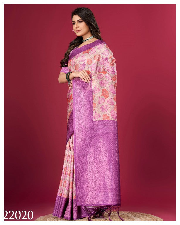 Traditional Festival Silk Saree Pink Soft Fabric With Digital Designs