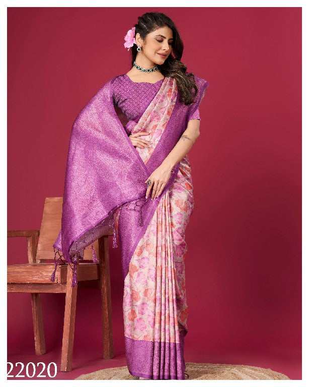 Traditional Festival Silk Saree Pink Soft Fabric With Digital Designs