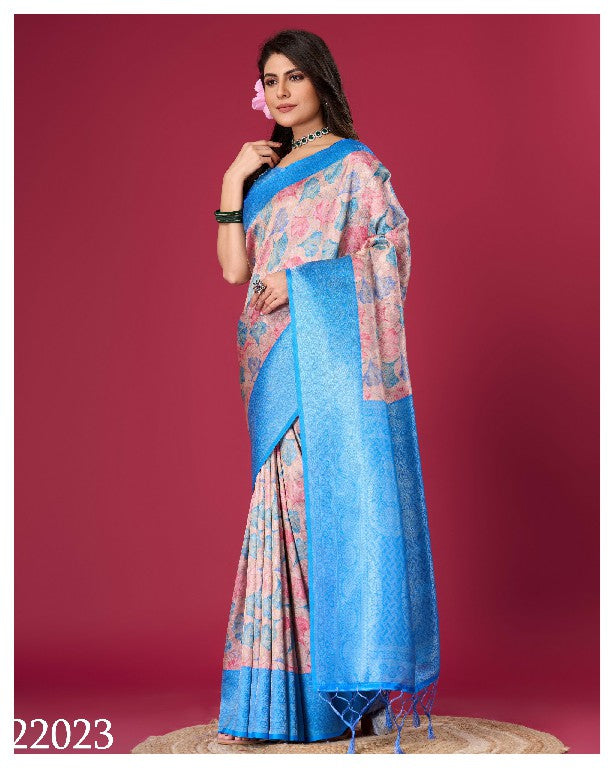 Designer Festive Saree In Blue Soft Silk With Digital Print Charm