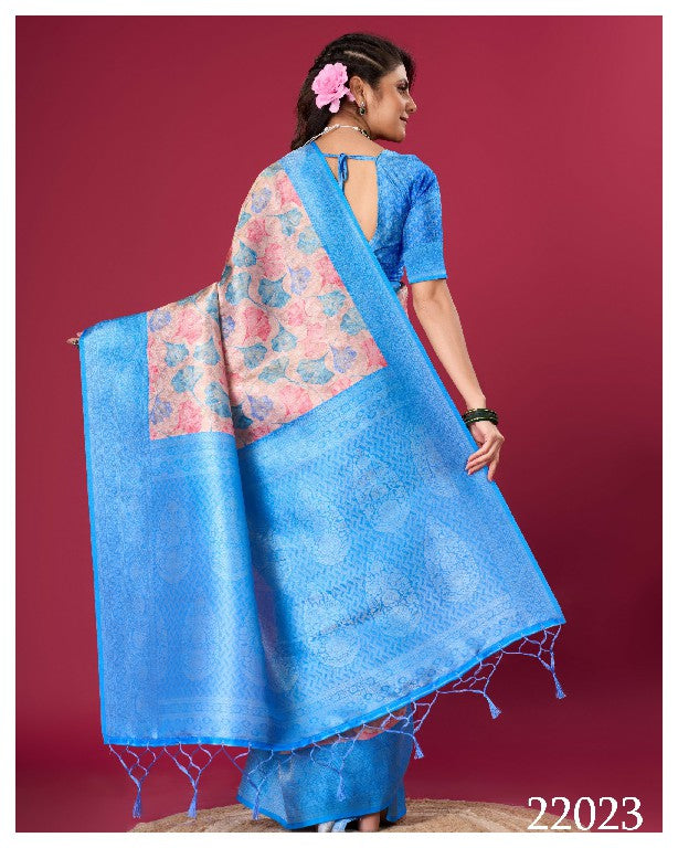 Designer Festive Saree In Blue Soft Silk With Digital Print Charm