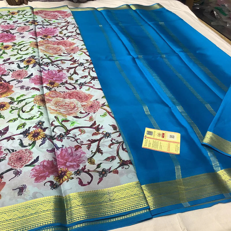 Pure Mysore Printed crepe silk sarees