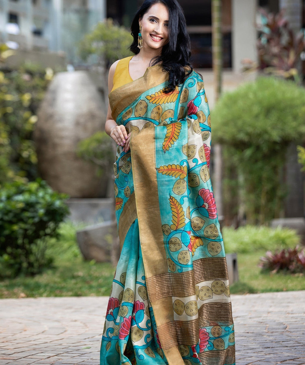 Handloom Tussar Silk Saree with Rich Kalamkari Detailing