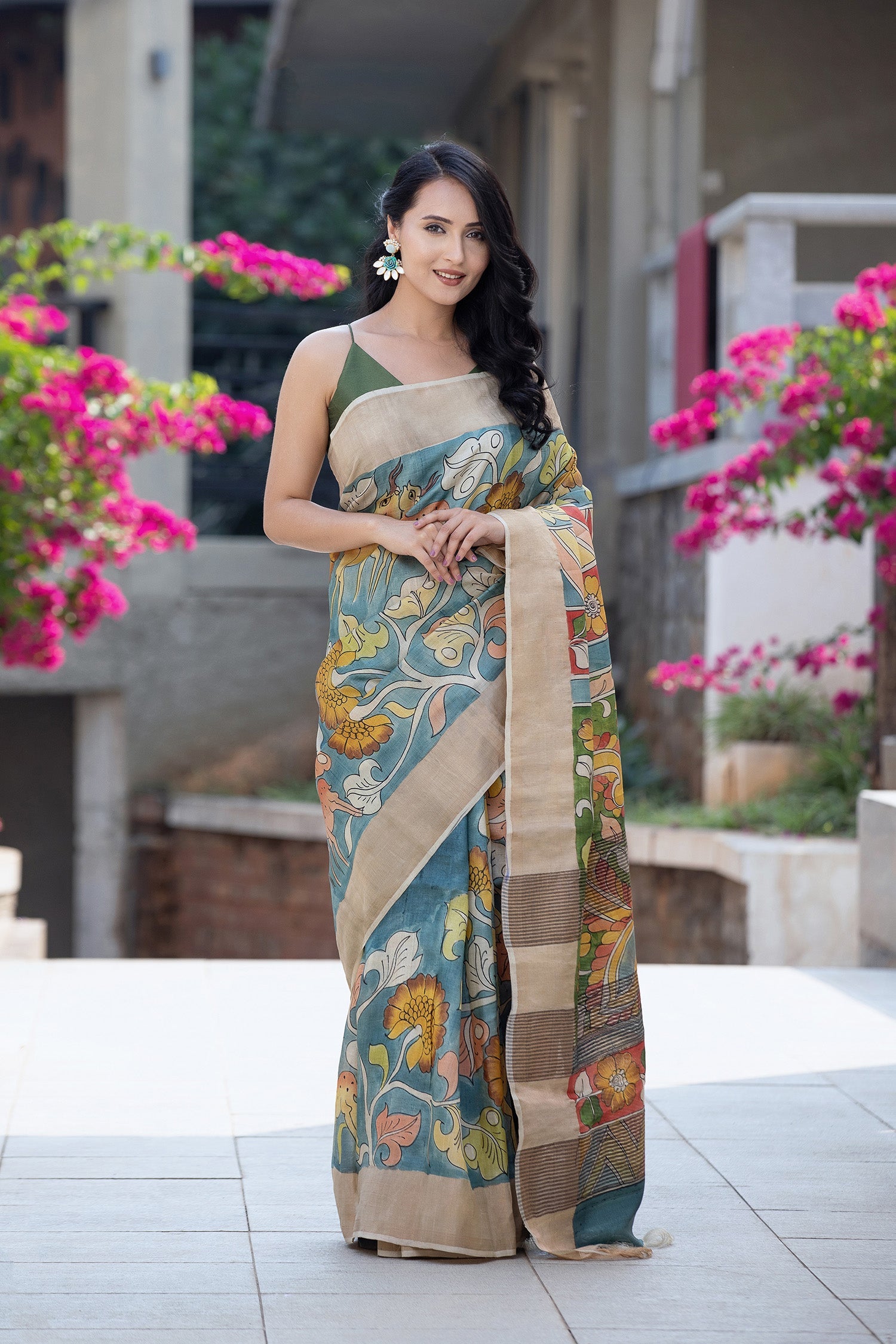 Handloom Tussar Silk Saree Highlighting Kalamkari Heritage