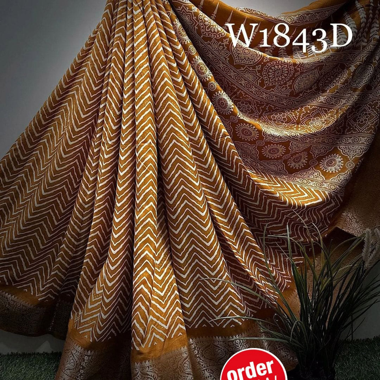 Brown Fancy Silk Saree Digital Art Print For Contemporary Fashion