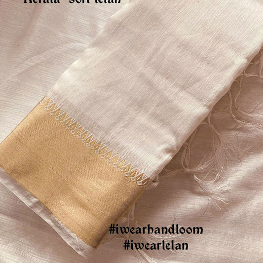 ❀﹒🍚﹒Off White Handloom Silk Plain Saree❀﹒🍚﹒