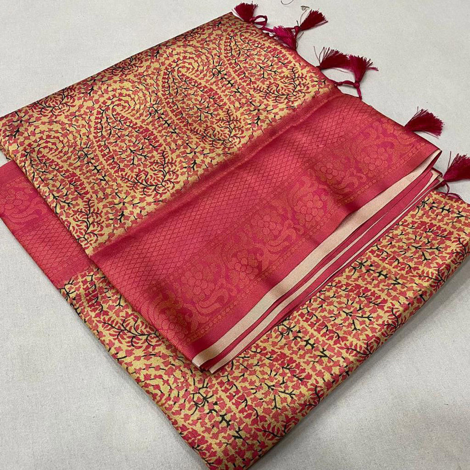 Attractive Pink Digital Printed Soft Silk Traditional Saree