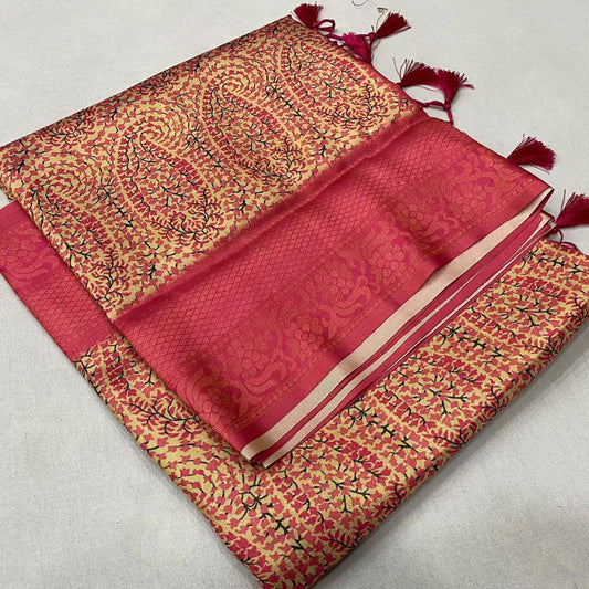 Attractive Pink Digital Printed Soft Silk Traditional Saree