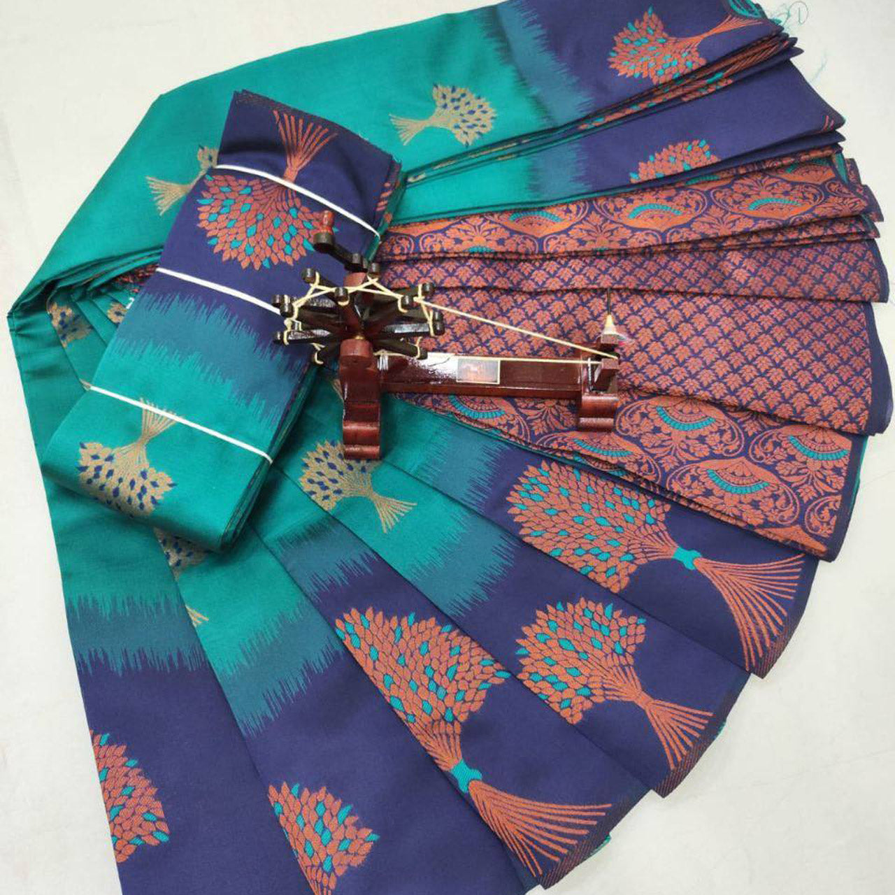 Authentic South Silk Saree Blue Kubera Pattu 3D Designer Weaving Work