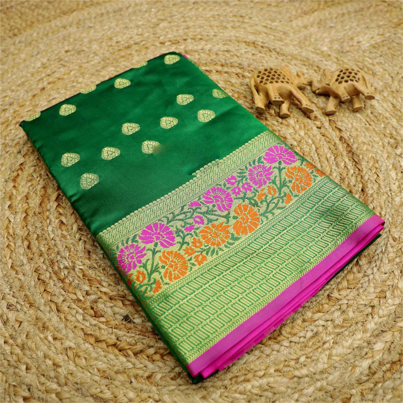 Gorgeous Green Korvai Silk Saree With Intricate Weaving Perfect For Sangeet Functions