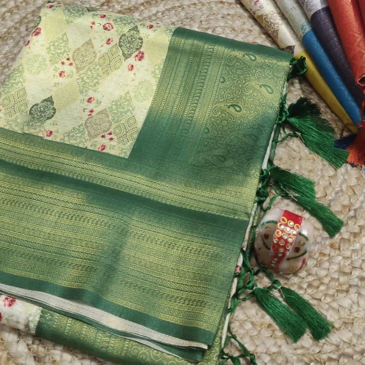 Stylish Sea Green Soft Silk Saree Digital Print For Daily Wear Designer Blouse