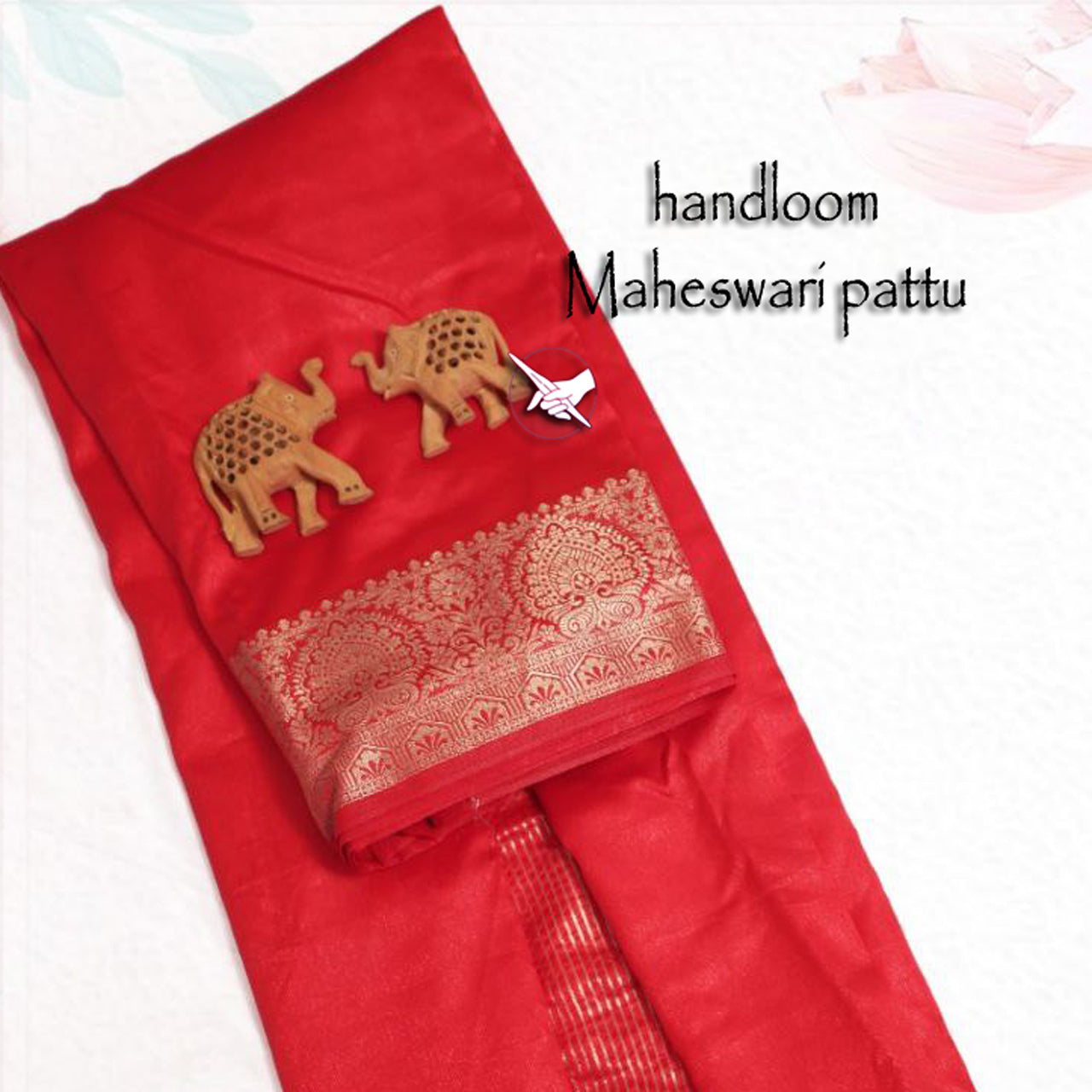 Classic Red Maheshwari Plain Tissue Silk Saree With Contrast Zari Border