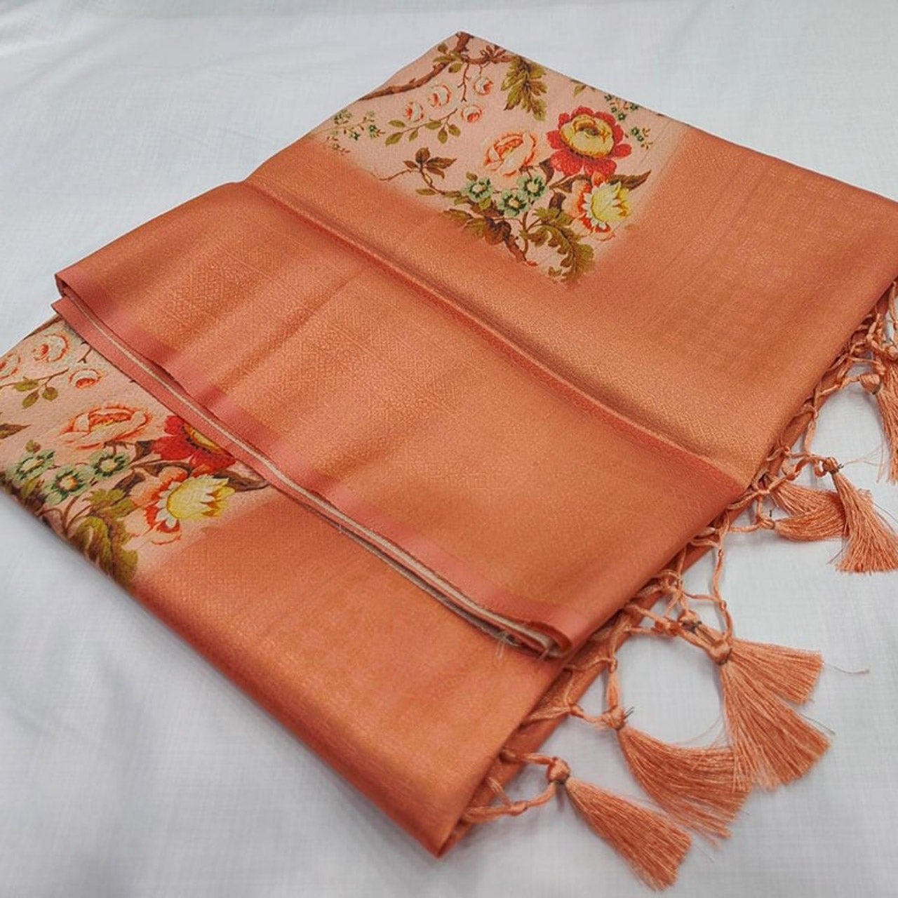 Orange Digital Printed Saree Comfortable Soft Silk For Daily Use