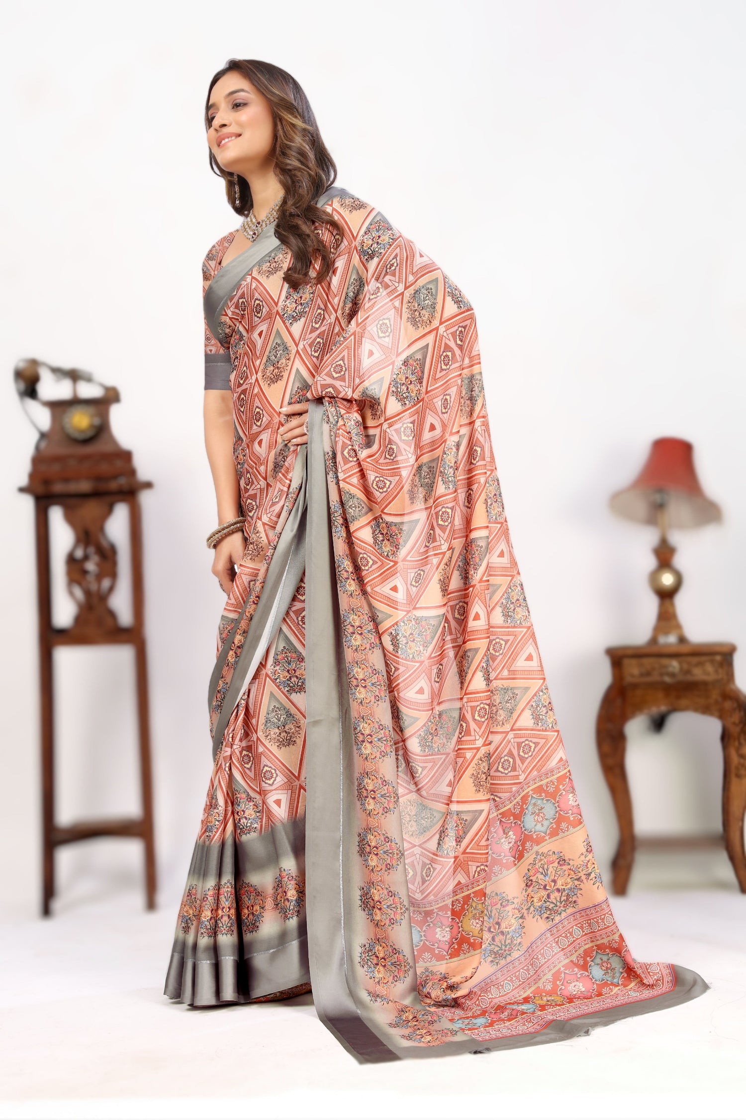 Designer Viscose Georgette Silk Saree With Traditional Prints