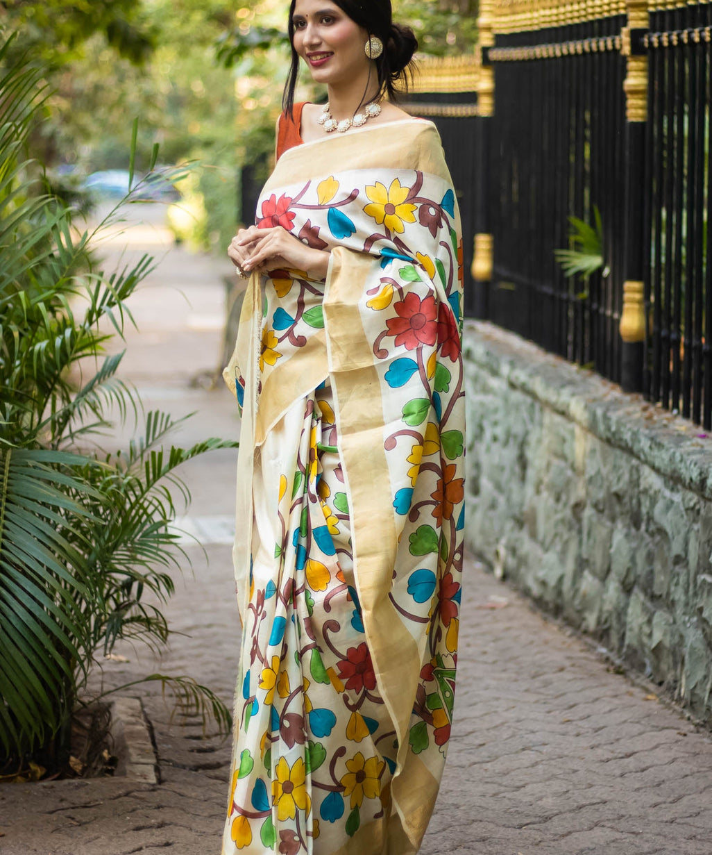 Exquisite Tussar Silk Saree Showcasing Kalamkari Craft