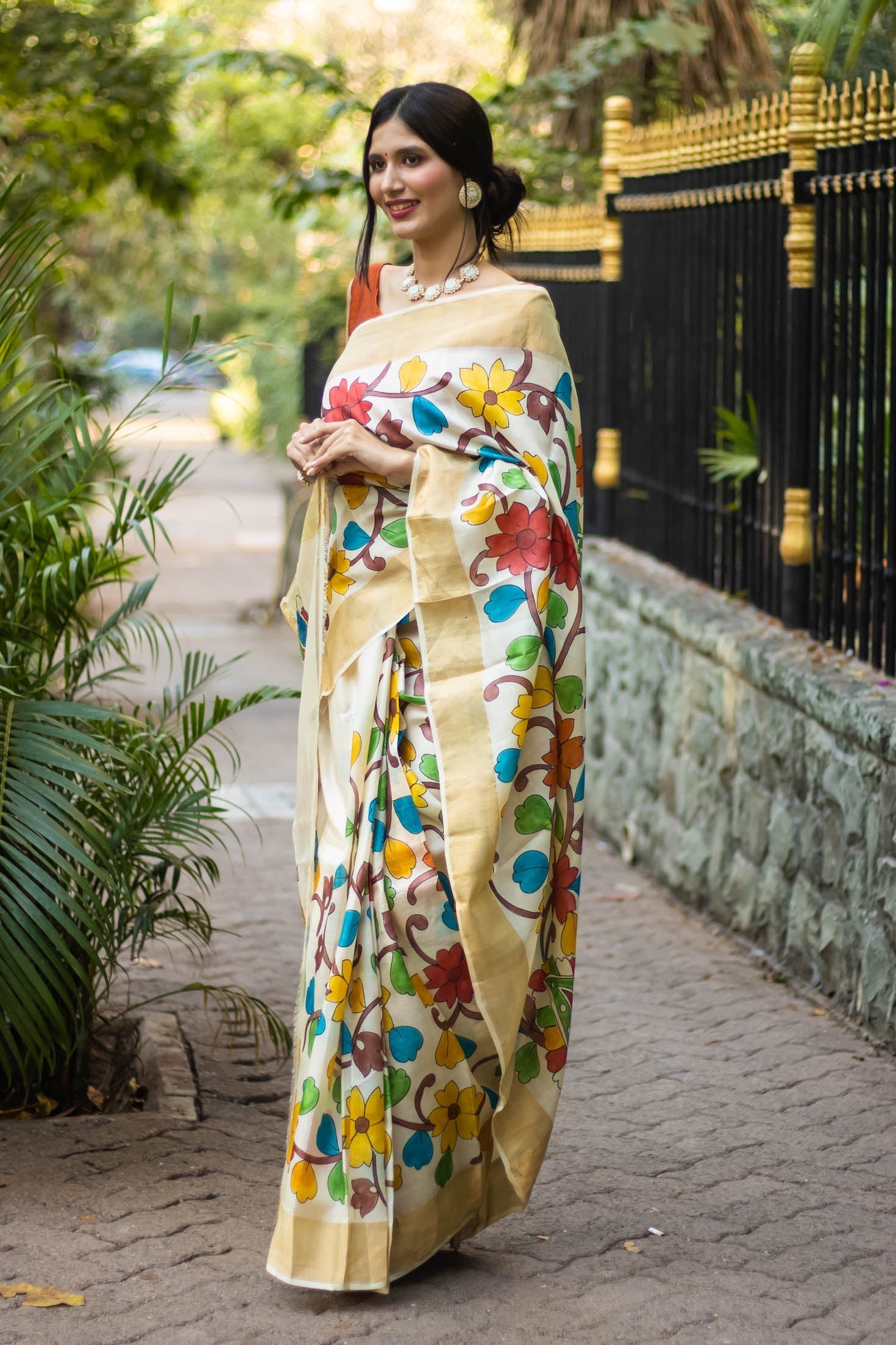 Pure Tussar Handloom Saree with Ethnic Kalamkari Work And Designer Blouse