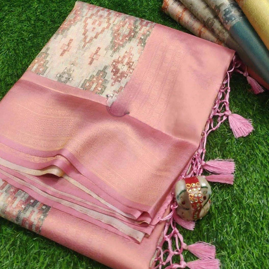 Soft Silk Fabric Party Style Pink Color Phenomenal Digital Print Saree