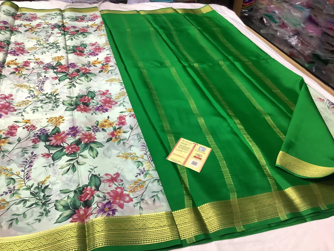 Pure Mysore Printed crepe silk sarees*🎉