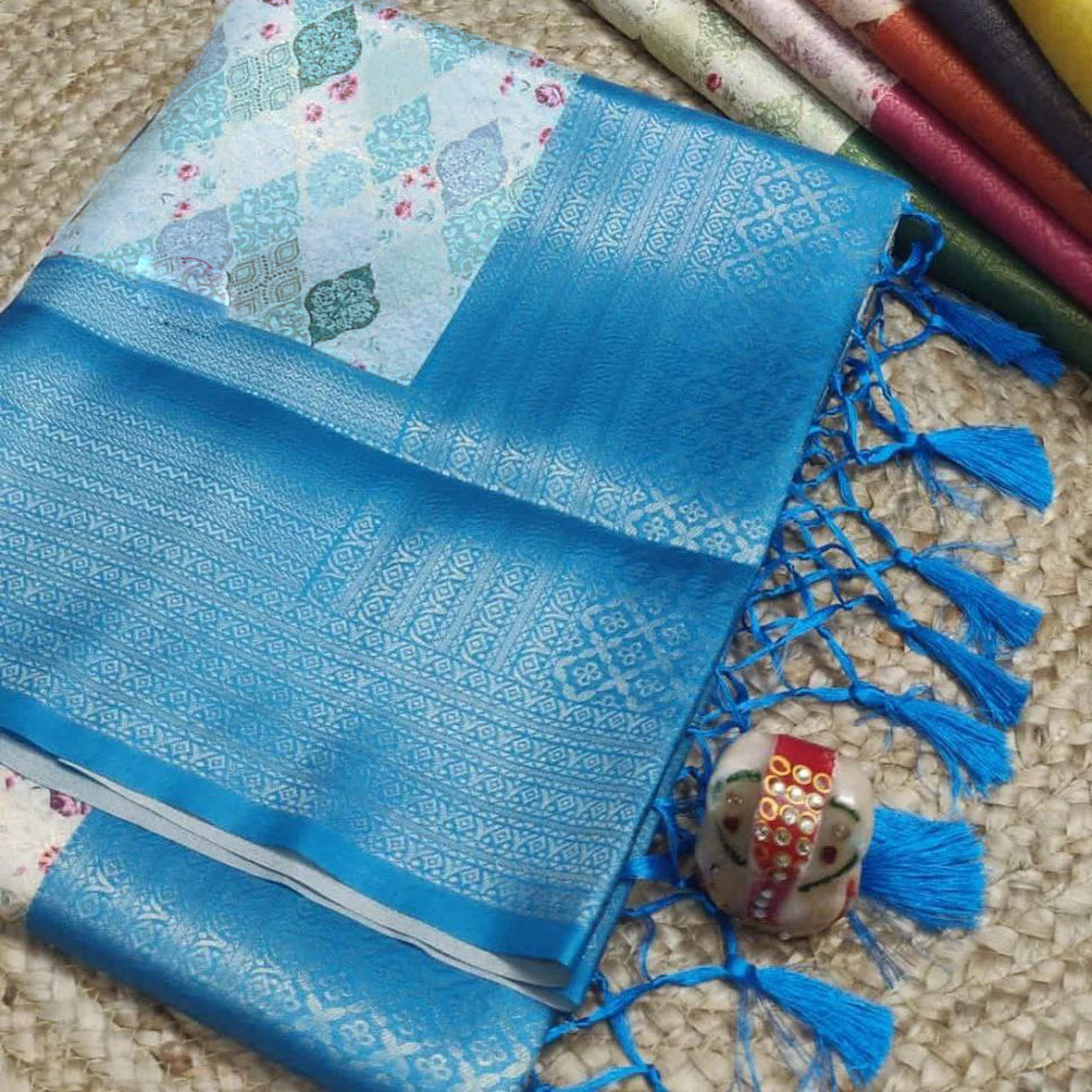 Fashionable Blue Casual Silk Saree Digital Artwork And Fancy Blouse Combo
