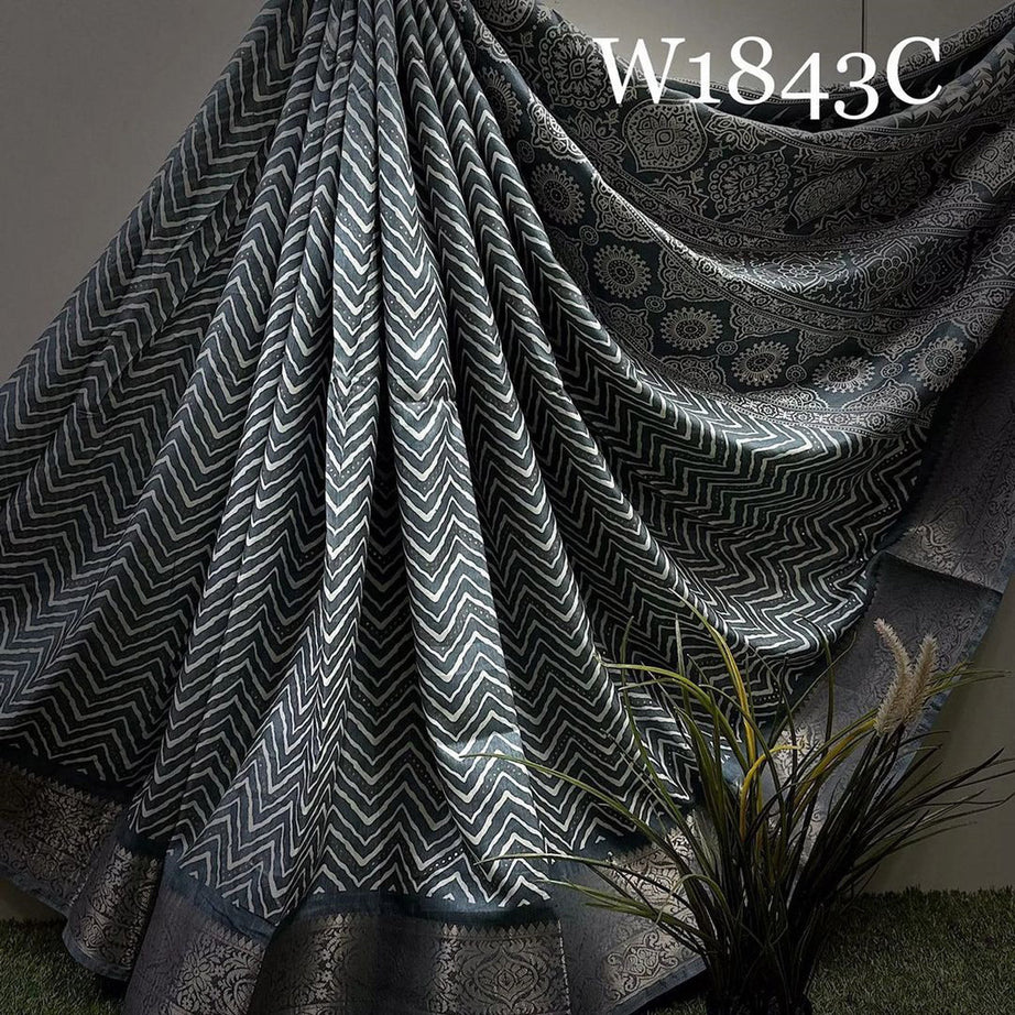 Fancy Printed Silk Grey Saree