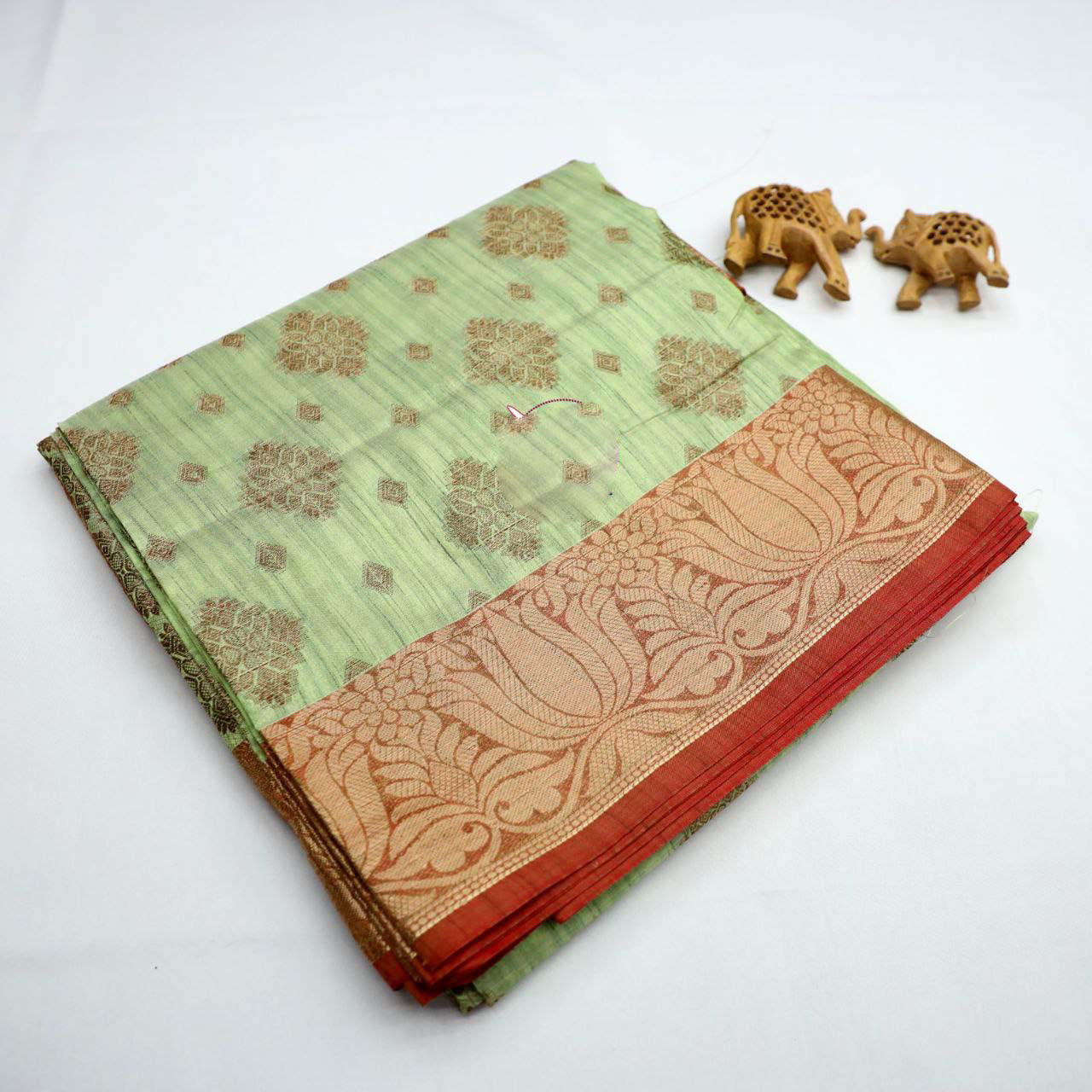 Stunning Sea Green Handloom Korvai Silk Saree With Fancy Wedding Blouse