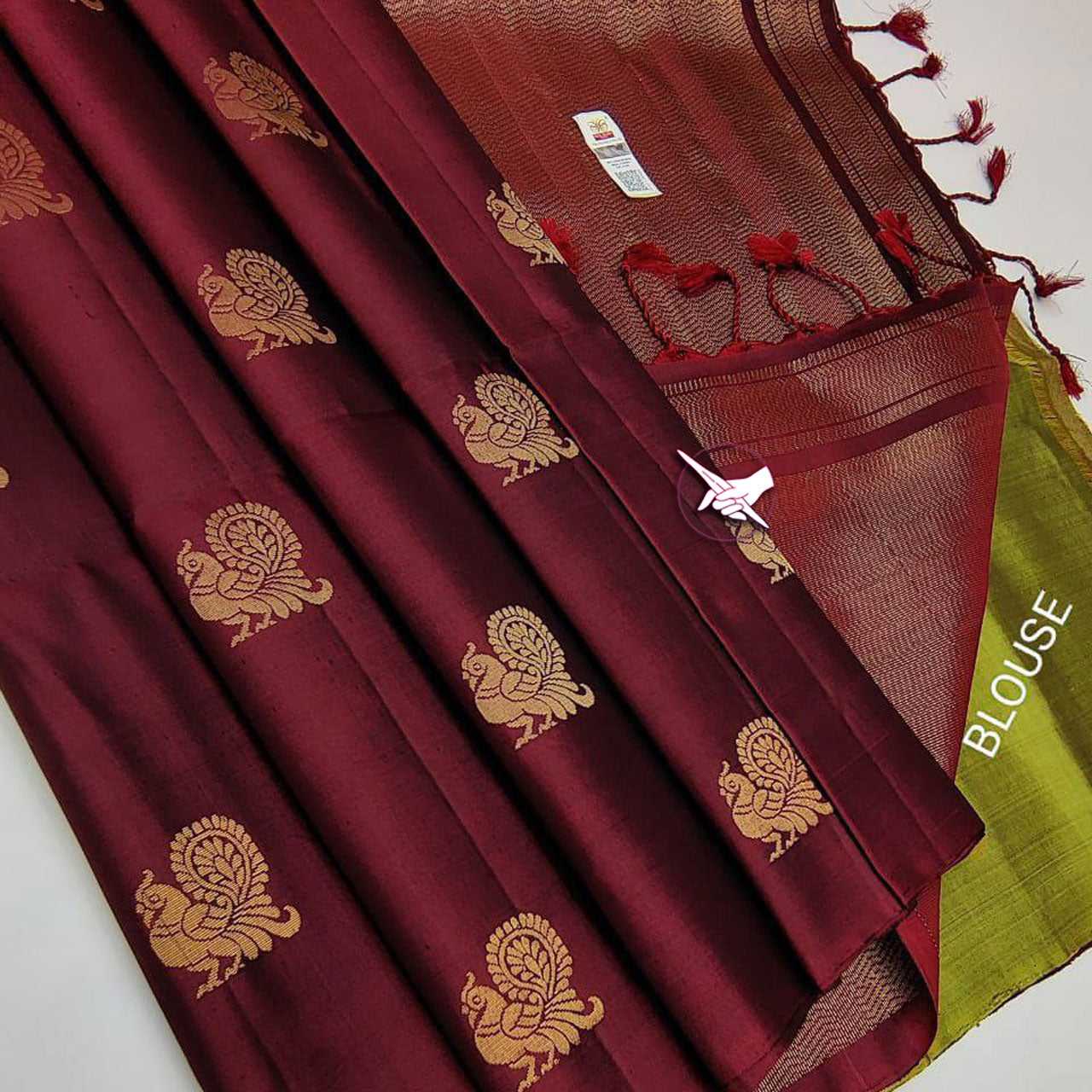 Kanchipuram Pattu Saree In Burgundy With Meena Butta And Rich Zari Weaving