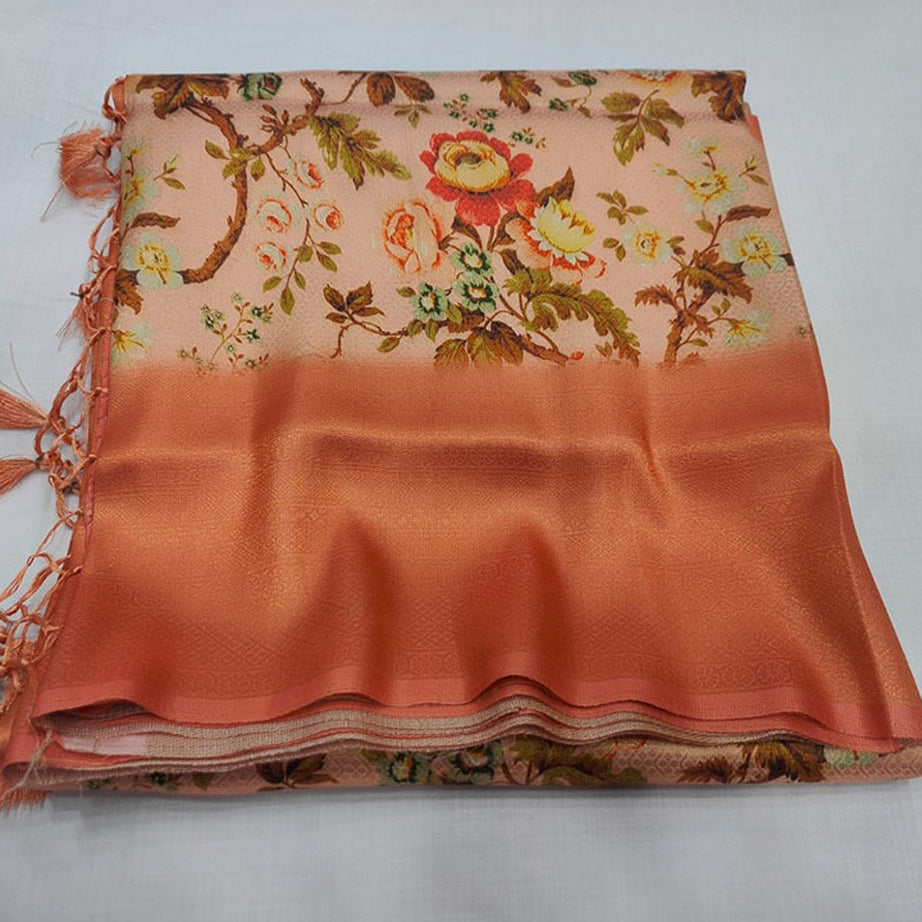 Soft Silk Orange Color Digital Printed Saree