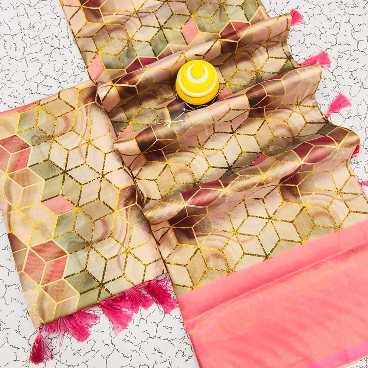 Sleek And Simple Multi Colour Silk Saree Digital Printed With Blouse Fabric