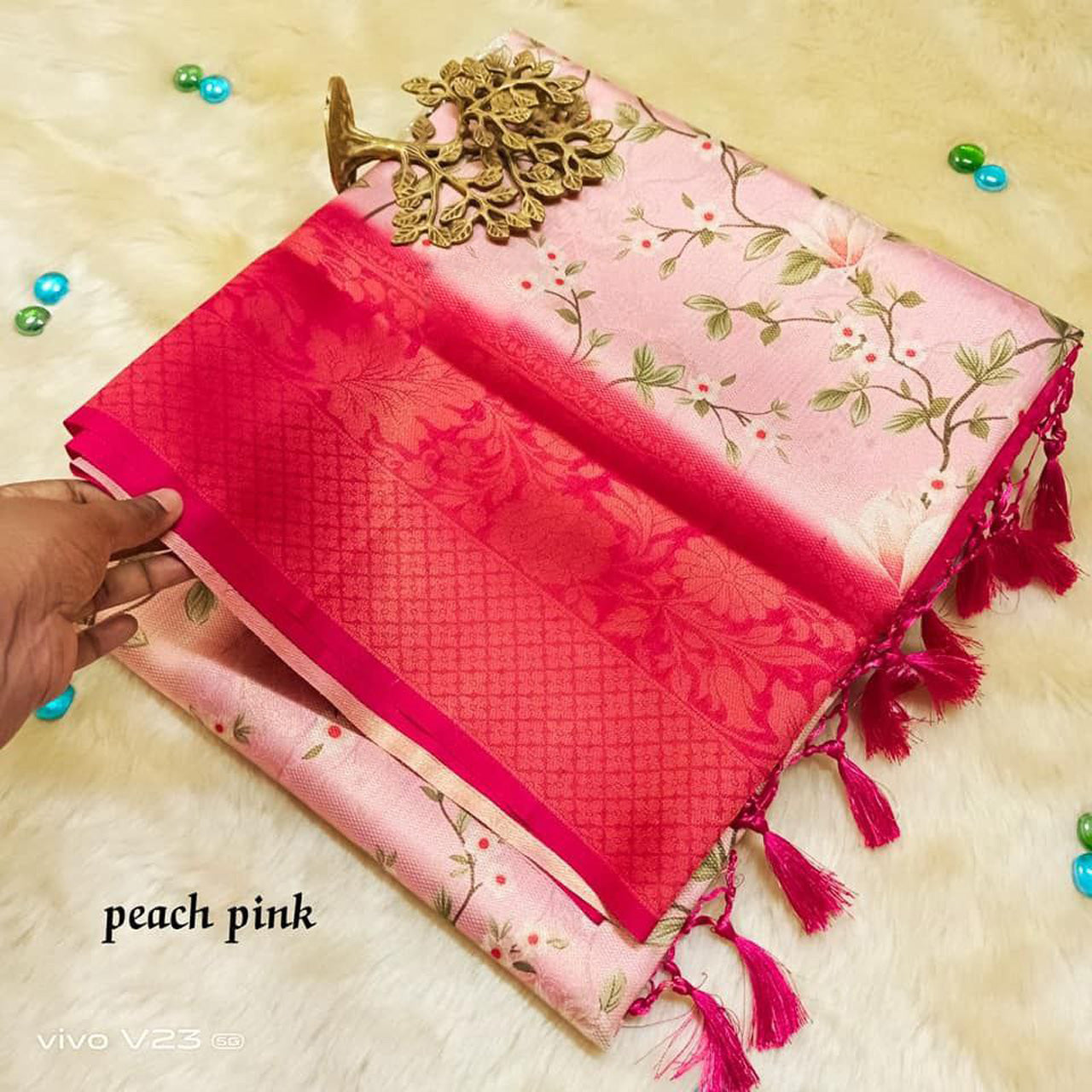 Affordable Pink Digital Saree Daily Wear Soft Silk Blouse Piece