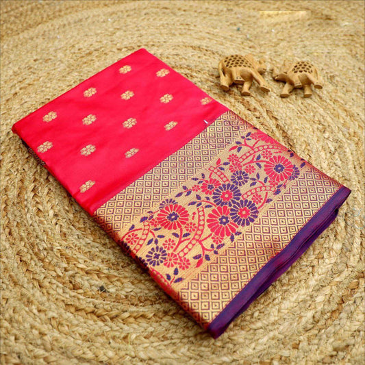 Attractive Rani Weaving Work Korvai Silk Traditional Saree