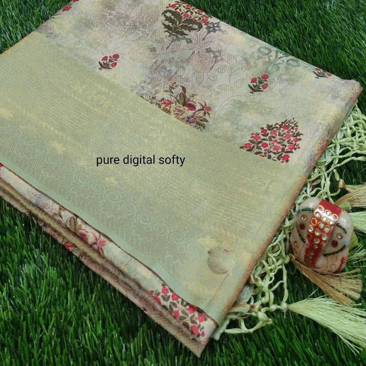 Soft And Breathable Saree Sea Green Digital Print Easy Blouse Material