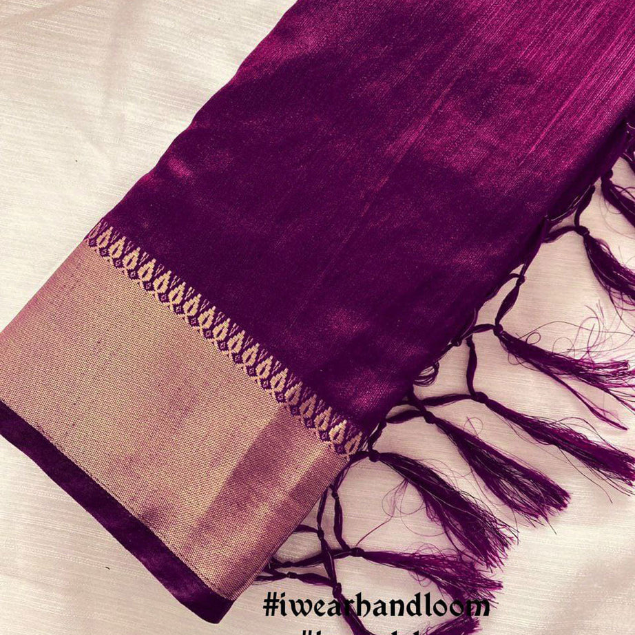 💕Purple Handloom Silk Plain Saree💕