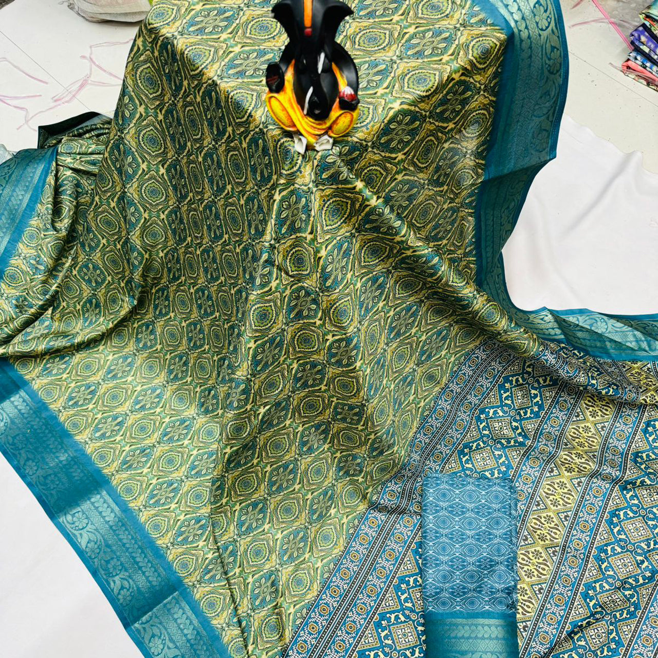 Timeless Green Saree In Digital Print Butter Silk