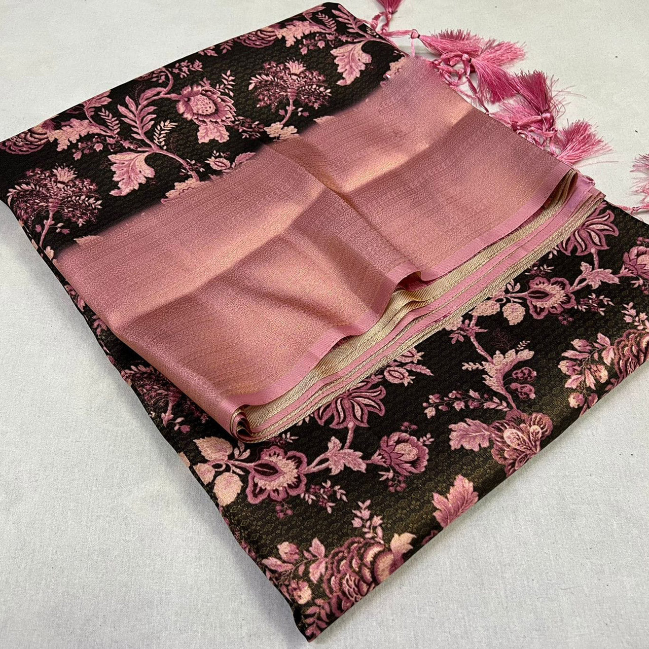 Black Everyday Wear Saree Digital Printed Soft Silk With Blouse