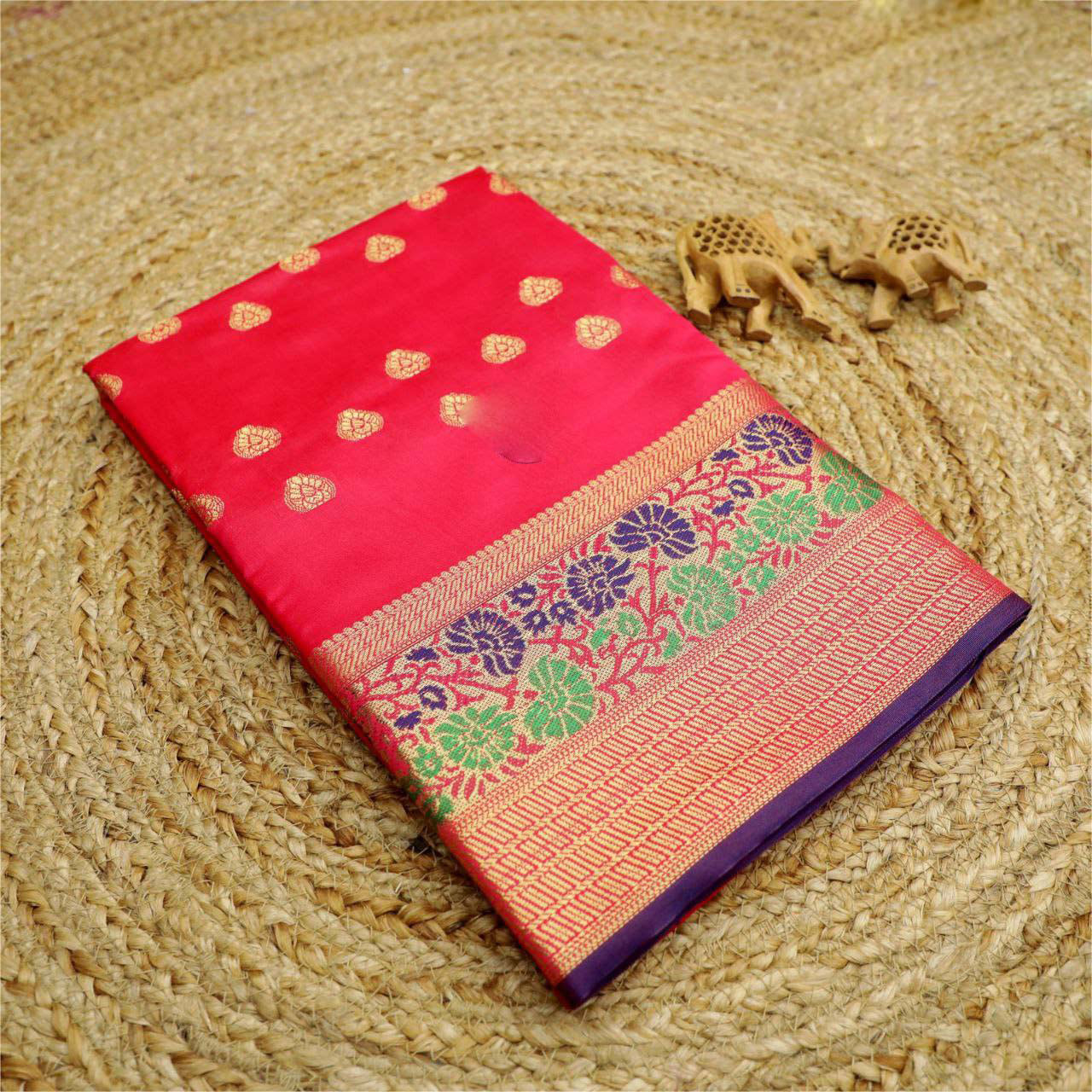 Designer Rani Korvai Weaving Silk Saree For Sangeet And Wedding Celebrations