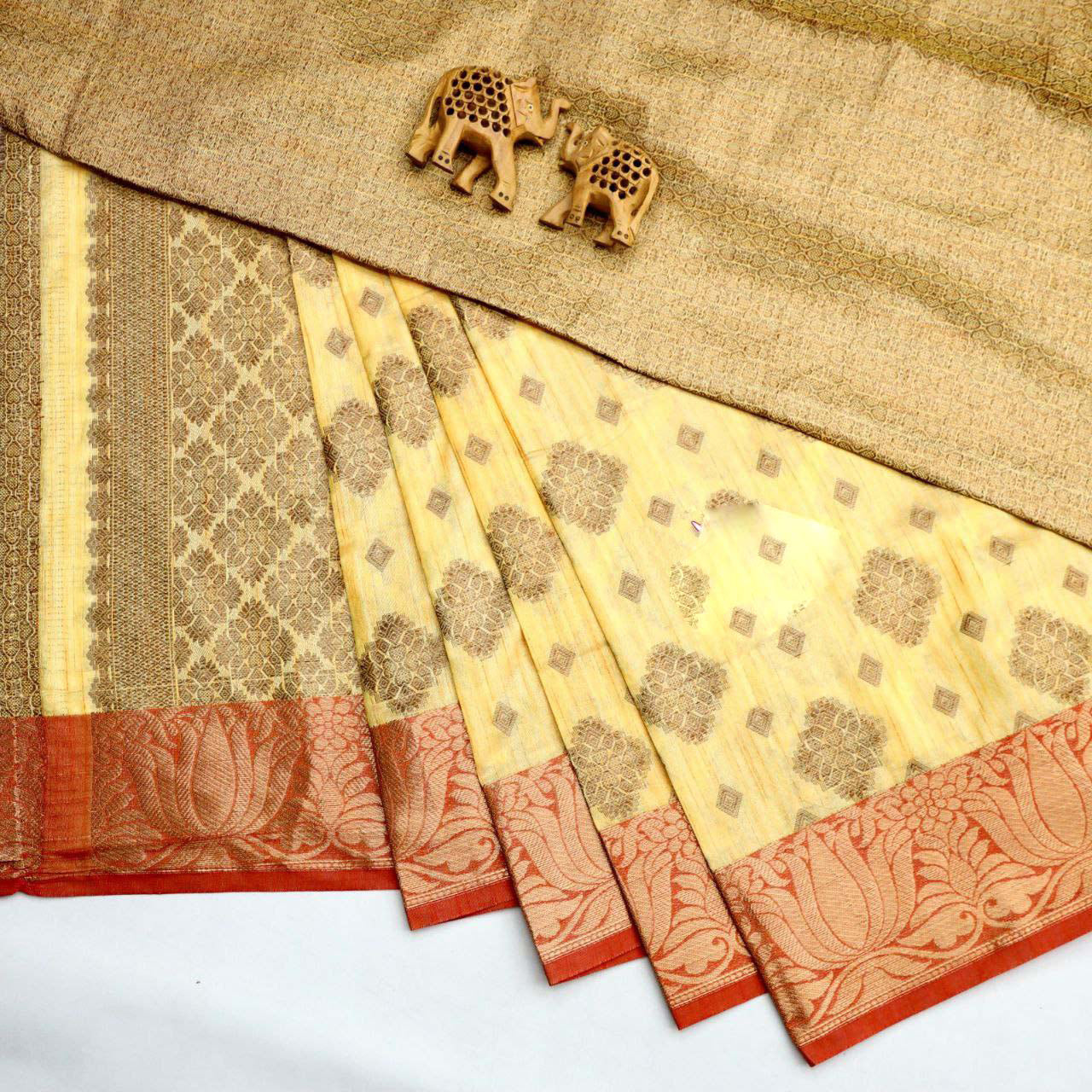 Designer Yellow Festive Korvai Silk Saree For Brides With Weaving Details